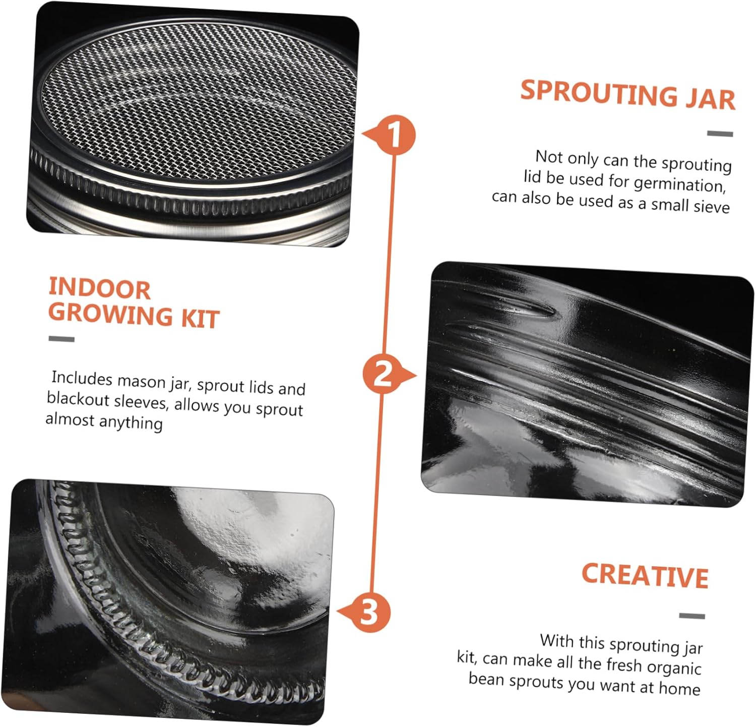 Germination Jar Kit 2pc Mason Jars Sprouting Lids Sprout Growing Kit for Broccoli Radish