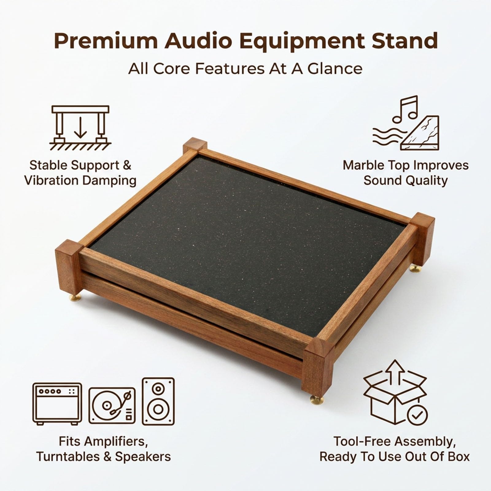 Cherry/Okoumé Wood Audio Rack with Shock-Absorbing Feet for Home Theater