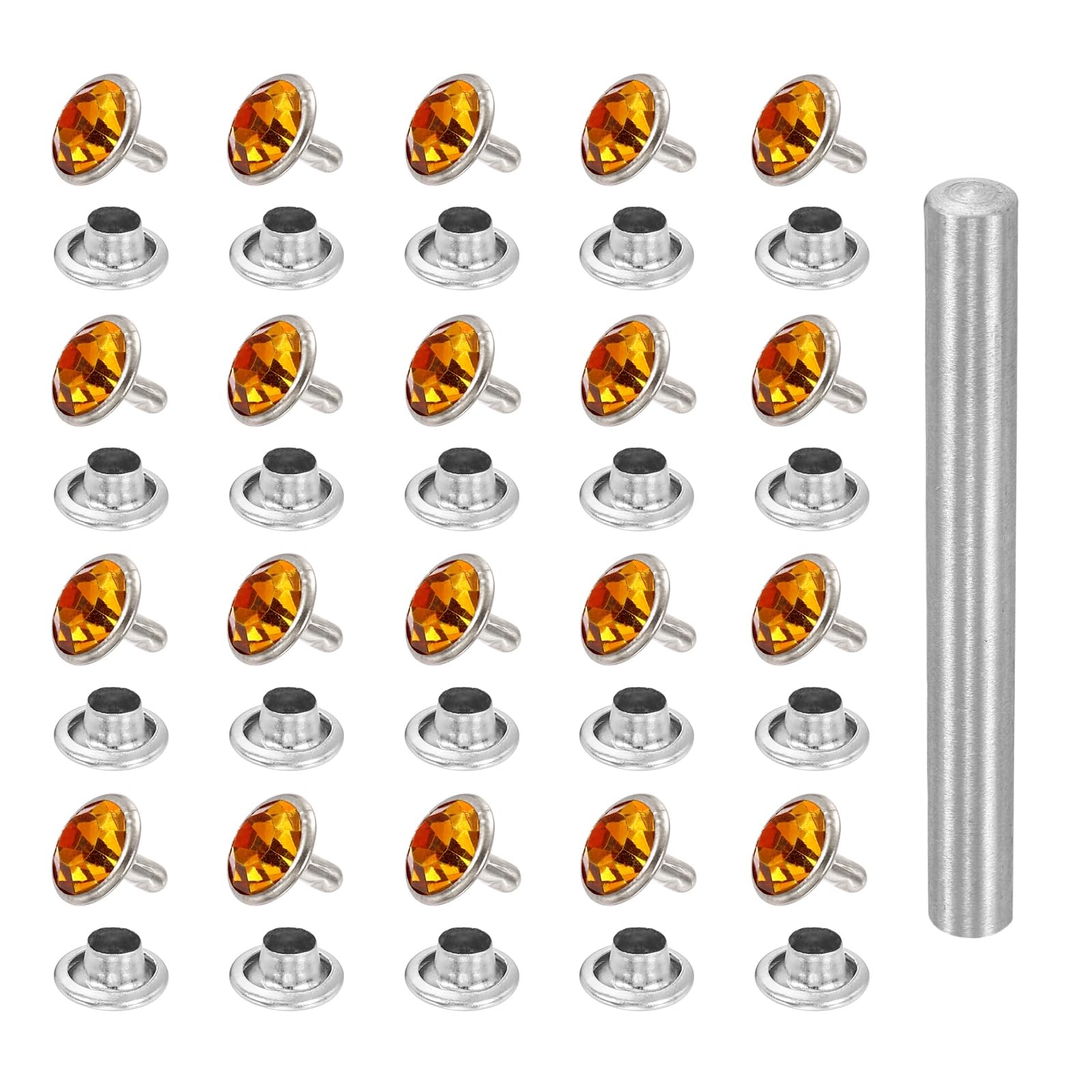 sourcing map 100pcs Crystal Rivets 10mm Rhinestone Rapid Stud Rivets with Steel Installation Tool for Clothing Leather Fabric Arts Crafts Decoration Leathercraft DIY, Silver Gold โ image 1