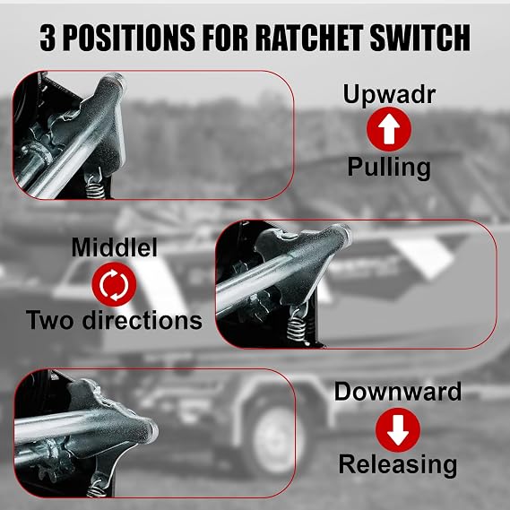 TYT 600LB Boat Trailer Winch with Red Nylon Strap, Anti-Slip Handle Crank Gear Hand Winch, Portable Two-Way Ratchet Forward & Backward Manual Rope Ratio 3.2:1 Winch for ATV Jet Ski Trailer Small Winch