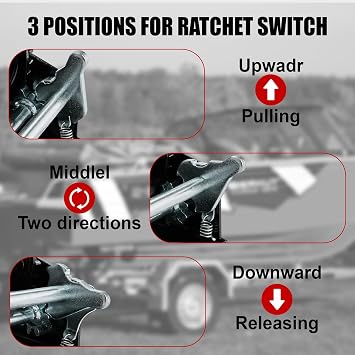 TYT 600LB Boat Trailer Winch with Red Nylon Strap, Anti-Slip Handle Crank Gear Hand Winch, Portable Two-Way Ratchet Forward & Backward Manual Rope Ratio 3.2:1 Winch for ATV Jet Ski Trailer Small Winch