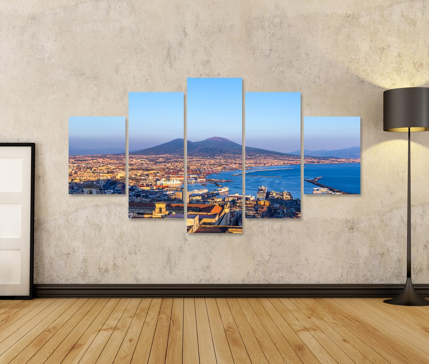 islandburner Quadro su Tela Vista Napoli E Vesuvio Al Tramonto Quadri 170x80cm