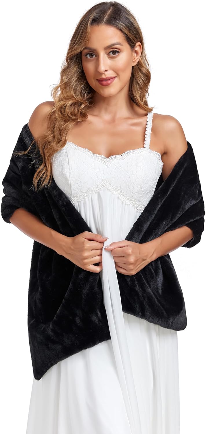 Faux Fur Shawl Wraps for Wedding Womens Soft Winter Scarf Shrug Formal Party - Image 4