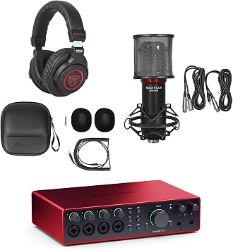 Audiosavings Bundle Focusrite SCARLETT 18I16 4G 4th Gen 24-bit 192 kHz Audio Recording Interface Bundle with Rockville PRO-M50 SR Headphone+RCM SR Studio/Recording Condenser Microphone 3 Items