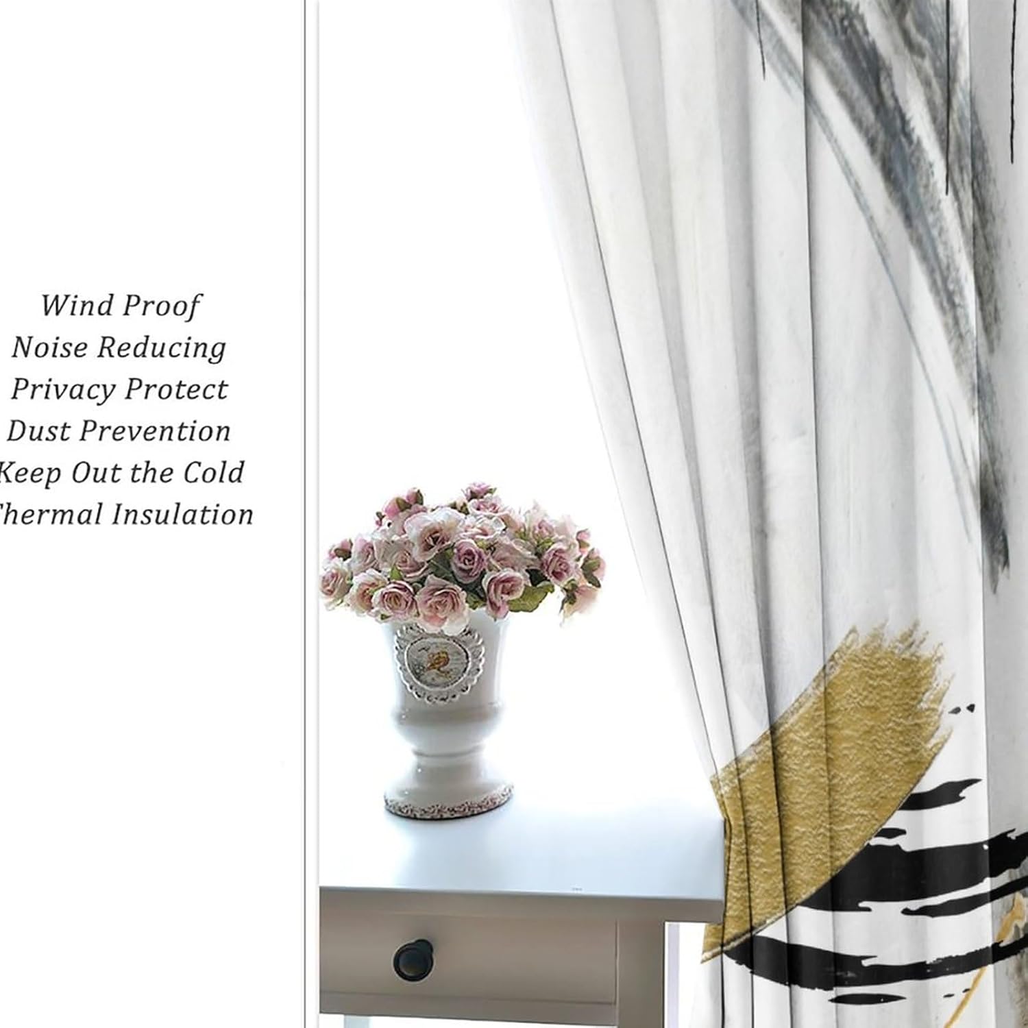 Black Gold Foil Marble Curtains Abstract Modern Oil Painting Art Watercolor Geometric Print Thermal Insulated Darkening Noise Reduction for Living Room Grommet Window Treatment 2 Panels 45" L x 21" W