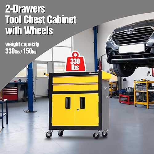 Miniatura 7 de Carrito Caja de Herramientas Resistente de Acero Rodante con Puertas con Cerradura (TZ12 Negro Amarillo)