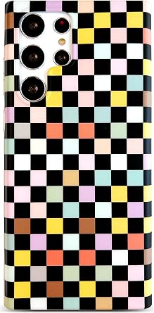 Qokey for Galaxy S23 Ultra Case, Vintage Checkerboard Design Cases for Men Women, Classtic Matte Grid Pattern, Soft Slim TPU Shockproof Phone Cover for Galaxy S23 Ultra, Colorful Chessboard