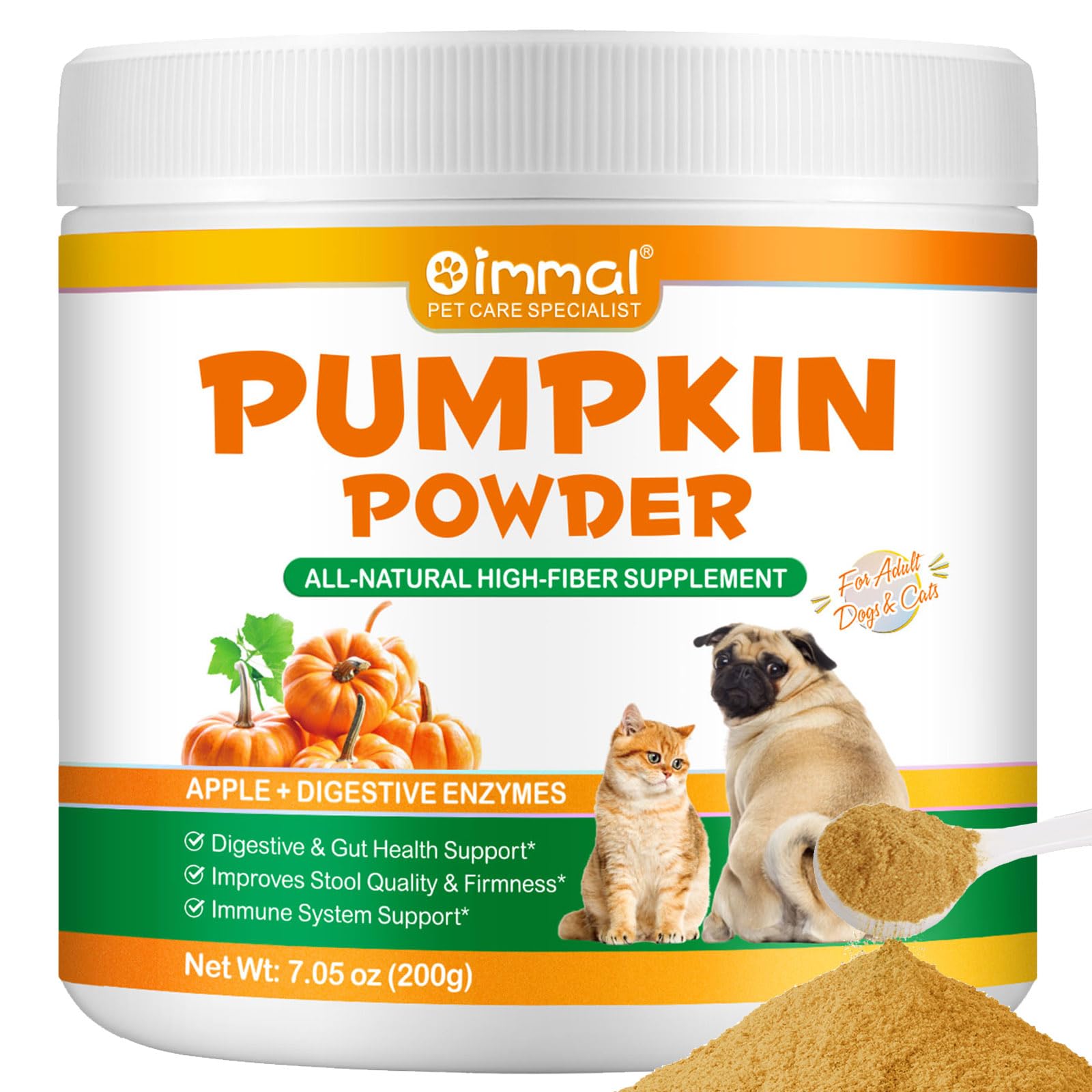 YijiaXingzhou Pumpkin Powder for Dogs and Cats, 200g All Natural Pumpkin Puree Powder for Digestive & Gut Health, Cat Dog Fiber Supplement with Digestive Enzymes & Apple for Perfect Poop