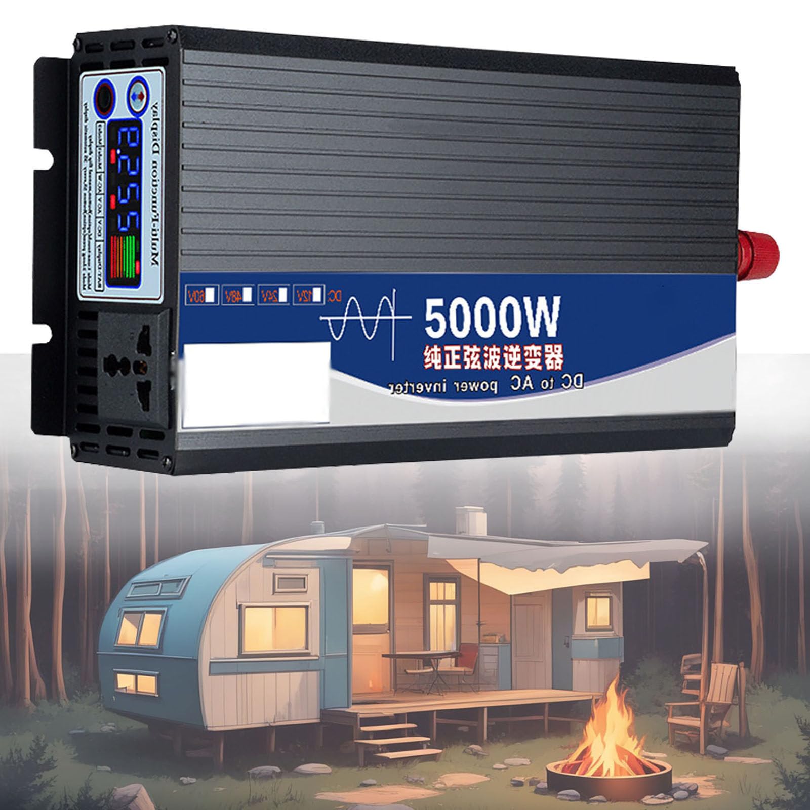 Inversor de Onda Sinusoidal Pura de 5000 W, Inversores de Corriente CC 12 V 24 V 48 V a 220 V CA con Salidas de Cargador de CA y Pantalla Inversor de Coche para Vehículos Hogar,48v