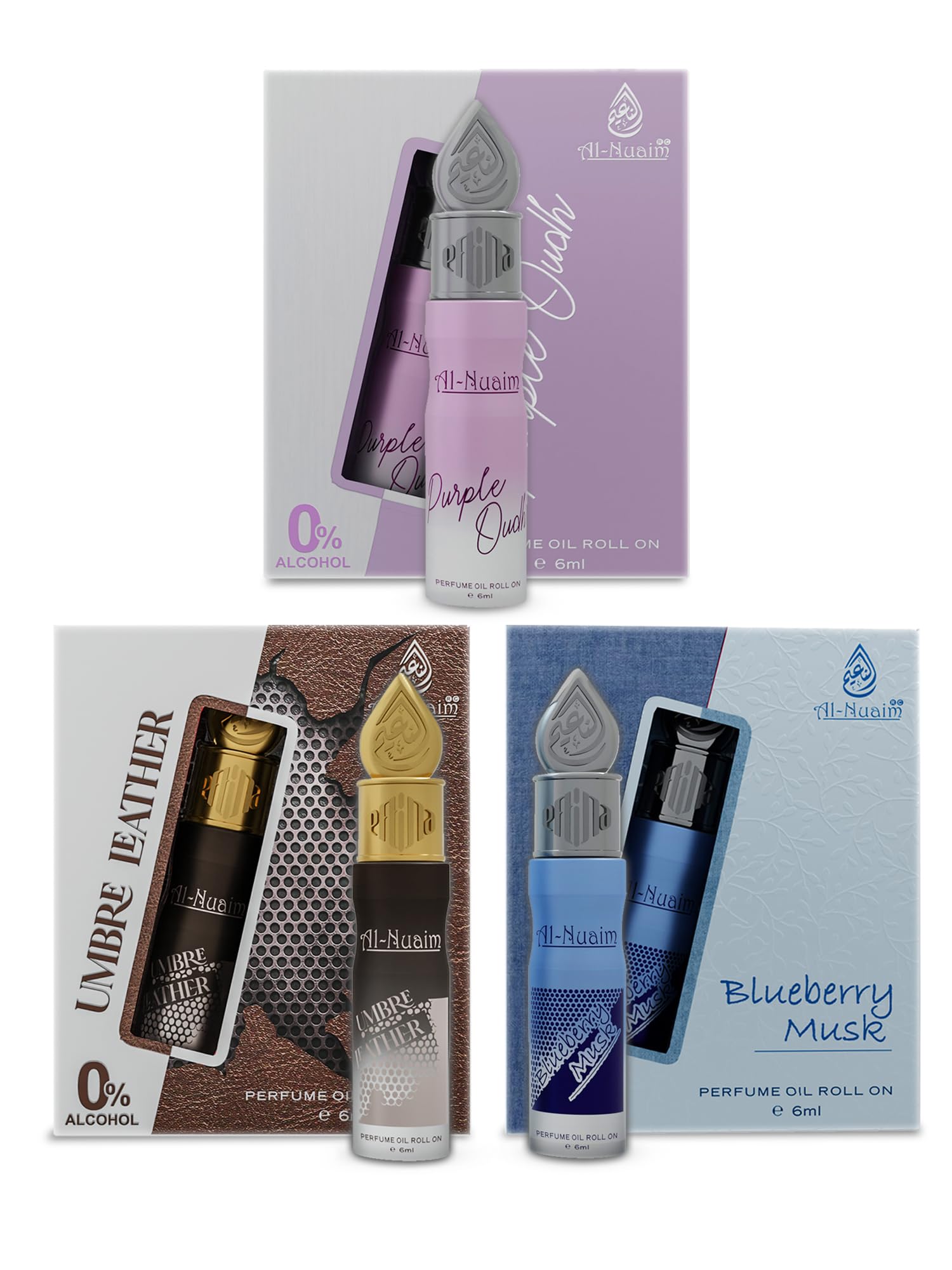 Al-Nuaim Purple Oudh, Umbre Leather & Blueberry Musk Attar - Pack of 3 (6ml Each) | Alcohol Free | Attar Roll On | Luxury Scent-image-28