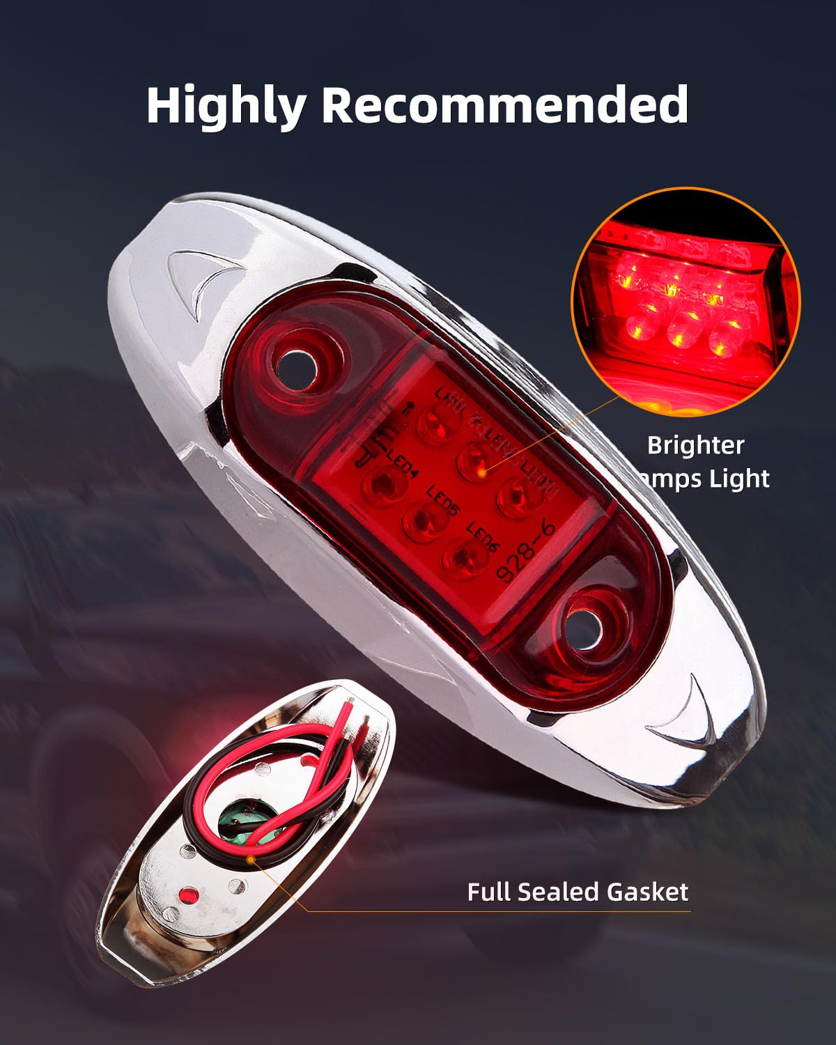 LBRST 10-Pack Oval Red LED Side Marker Lights With Chrome Bezel - 12V Clearance Lights For Trailer, Truck, Boat - View #5