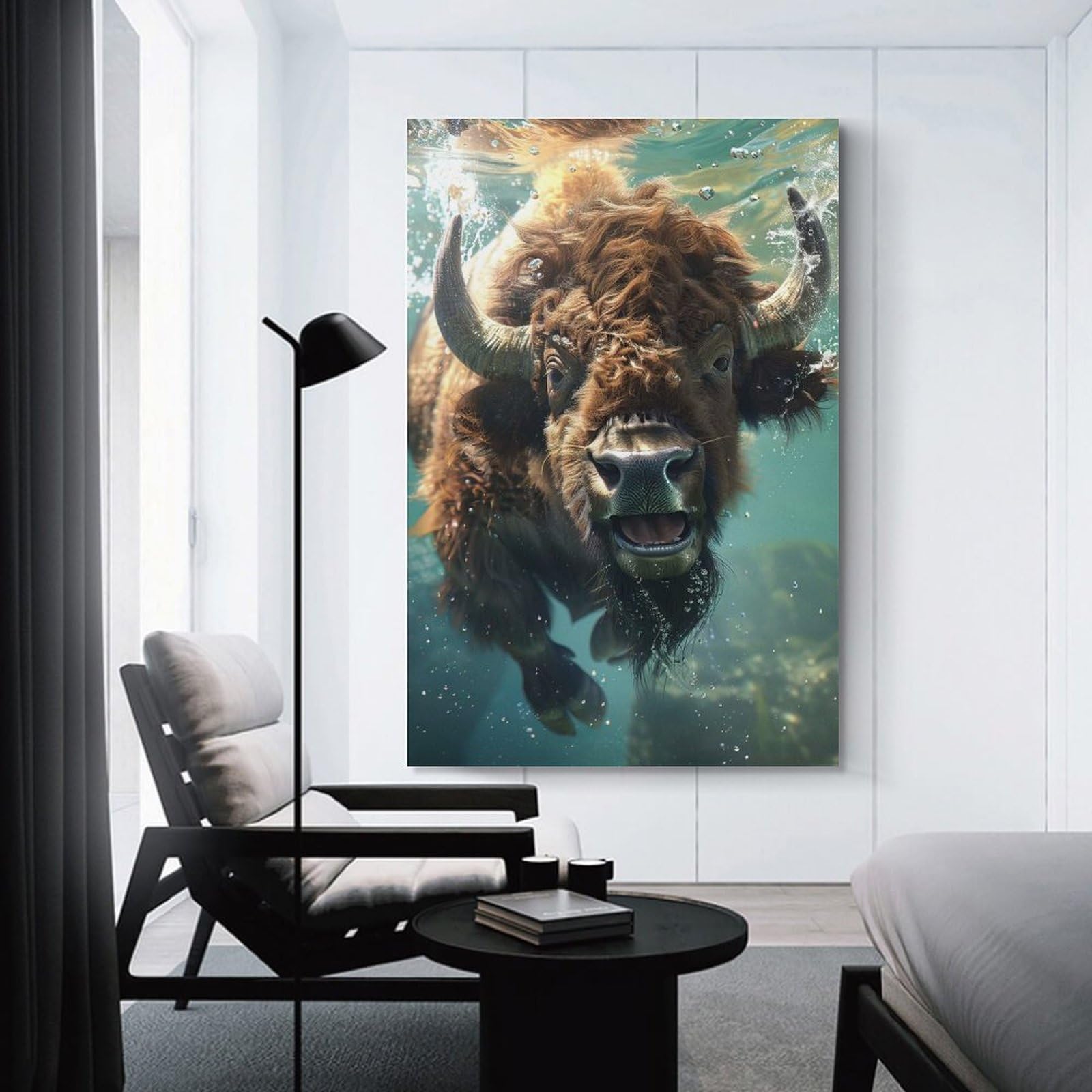 Junmoney Bison Sea Canvas Wall Picture 20x30inch(50x75cm), for Contemporary Homes, Apartments Or Offices, Wall Decor with Flexible Room Appeal