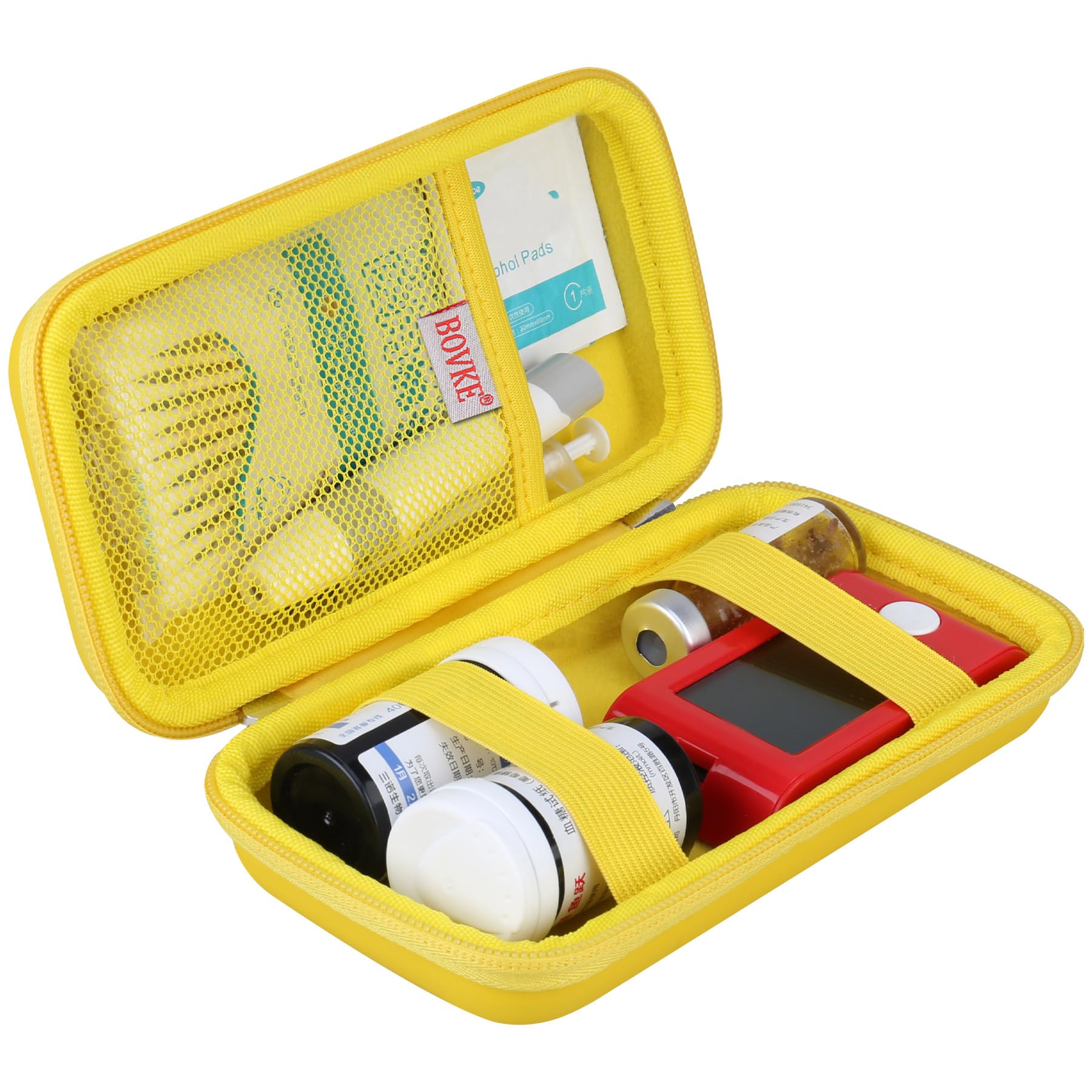 BOVKE Diabetic Supplies Travel Case, Storage Carrying Bag for Diabetes Testing Kit, Blood Glucose Monitor Meters, Test Strips, Medication, Lancets, Syringes and Other Diabetic Supplies, Yellow