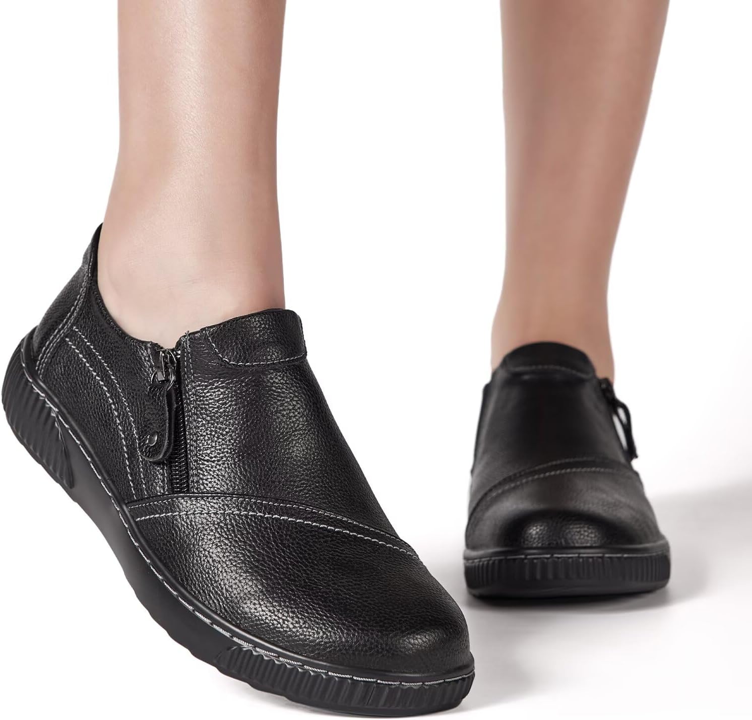 Women Casual Slip on Leather Loafers Dress Walking Shoes - Image 5