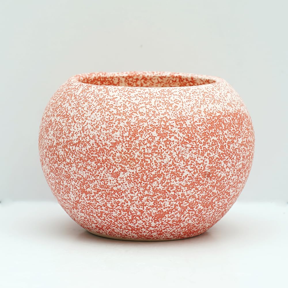 DDSS DD-101 Round Ceramic Plant Pots, Clay Flower Pot with Drainage Hole, Decorative Modern Indoor Planters, Home Garden Decor for Living Room Bedroom Interior (Pink)