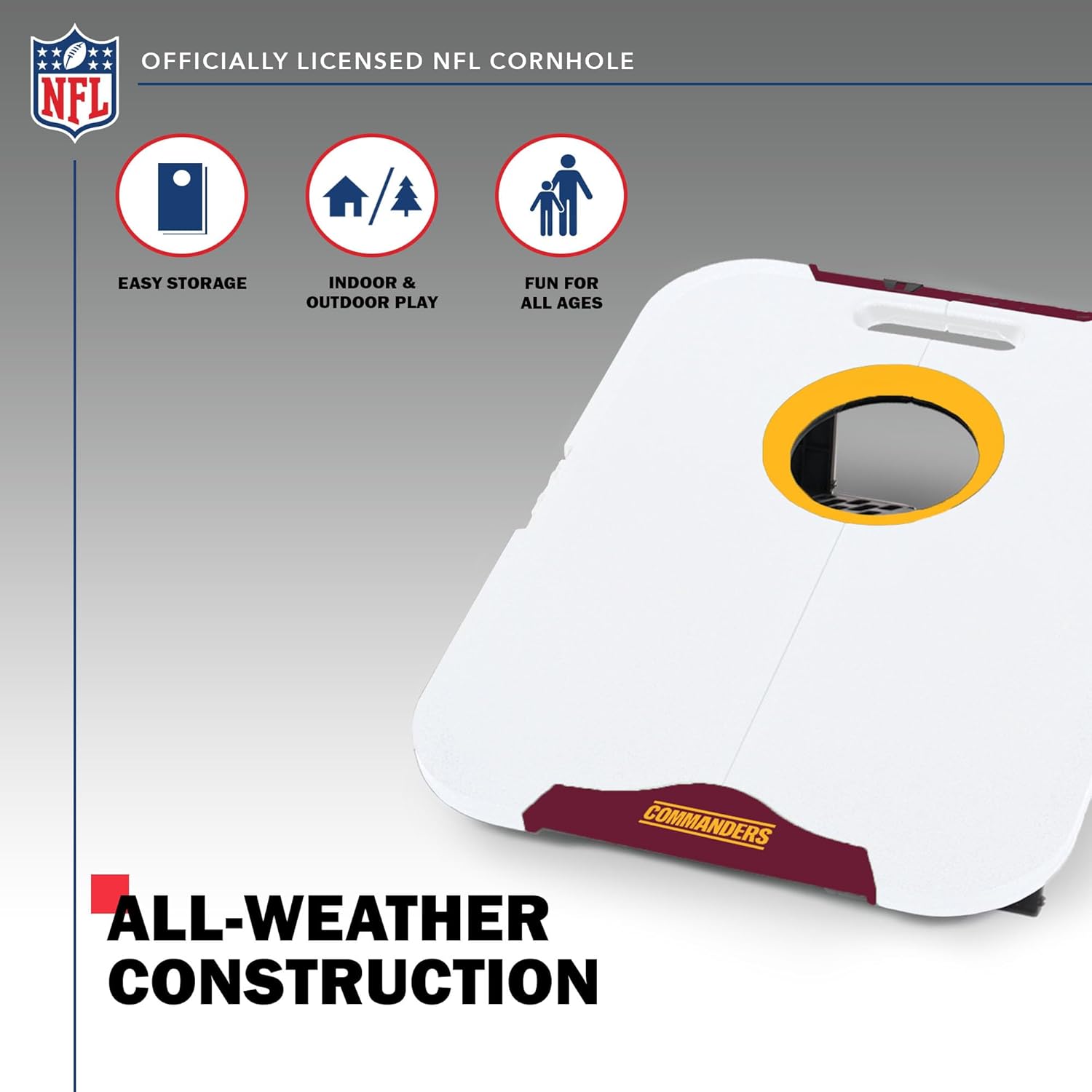 Wild Sports NFL Washington Commanders Pro Football All-Weather Cornhole Set - Travel Bean Bag Toss Set Includes 8 Bean Bags