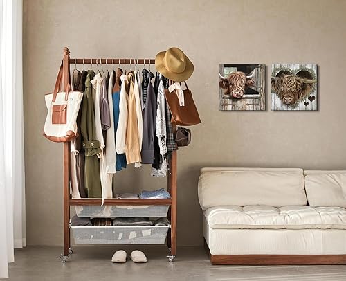 Miniatura 5 de 3LDECOR El lienzo decorativo para pared de vaca de las montañas es una decoración ideal para casa de campo, este diseño de vaca de las tierras altas