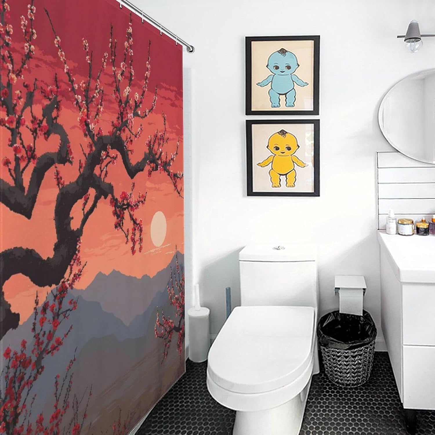 Plum Tree Floral Shower Curtain 46.85x70.87Inch（119x180cm） Polyester Bath Curtain Shower Curtains Printed Decorative