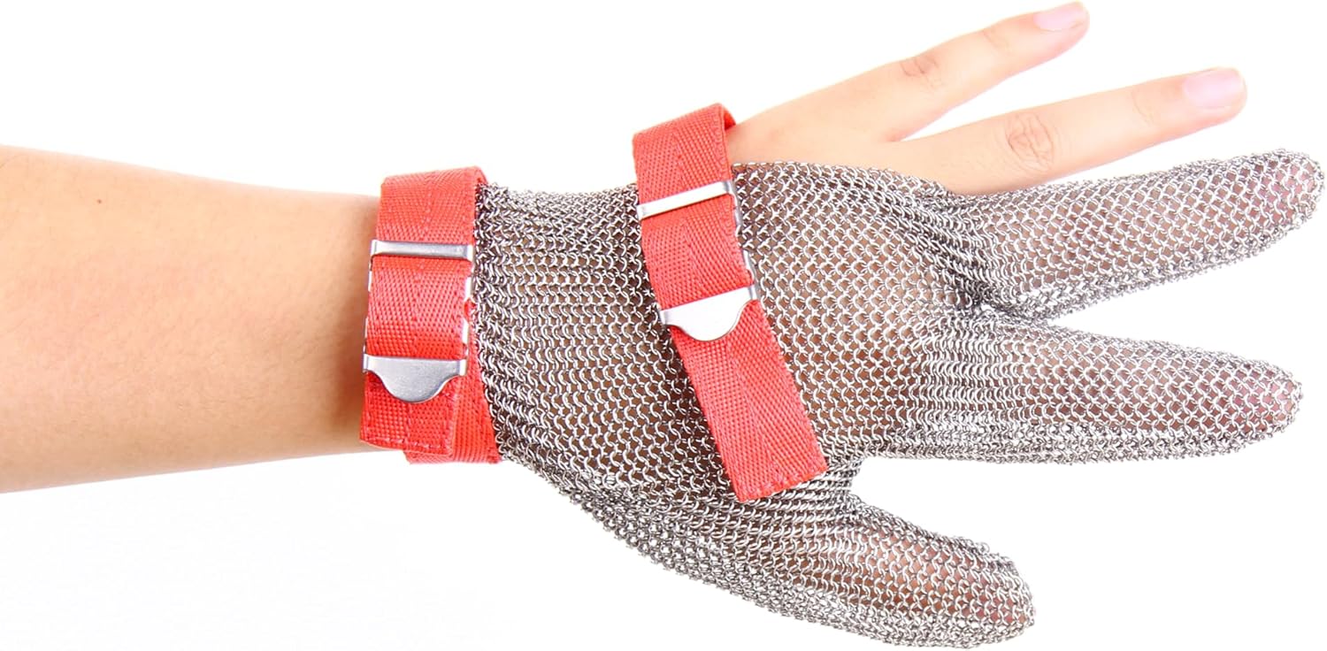 3-Finger Cut Resistant Glove, Stainless Steel, Silver, Medium (Pack of 1)