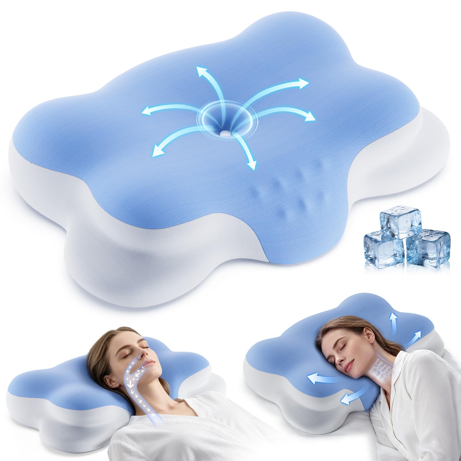 Cuscino Cervicale Memory Foam, Cuscino Ortopedico a forma di nuvola con federa rinfrescante per chi Dorme su un fianco sulla schiena e a pancia in giù