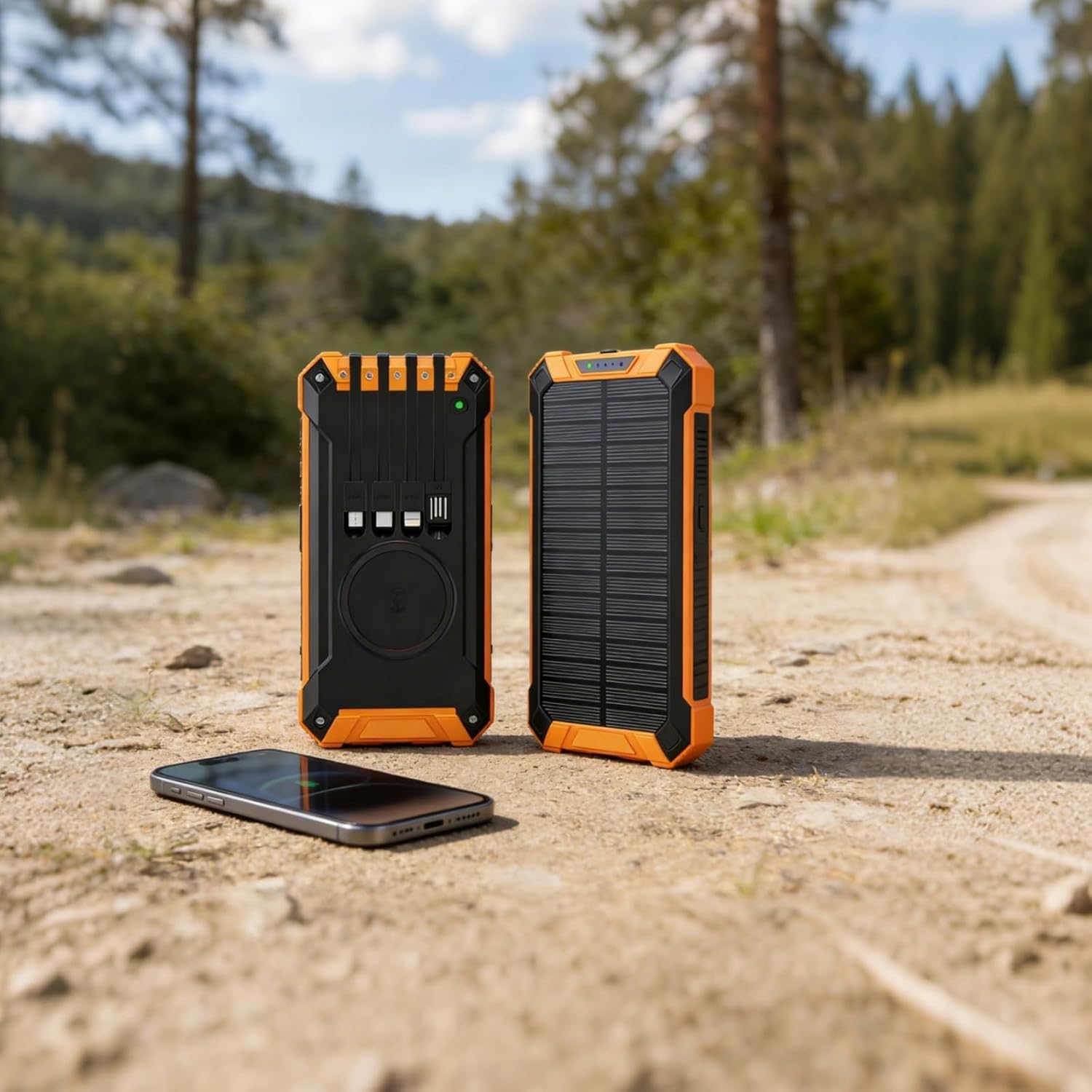 20000Mah Power Bank Solar Charger, Wireless Charging, Dual USB Output, Led Lights, Orange and Black, 6.8 X 3.5 X 1.1 in