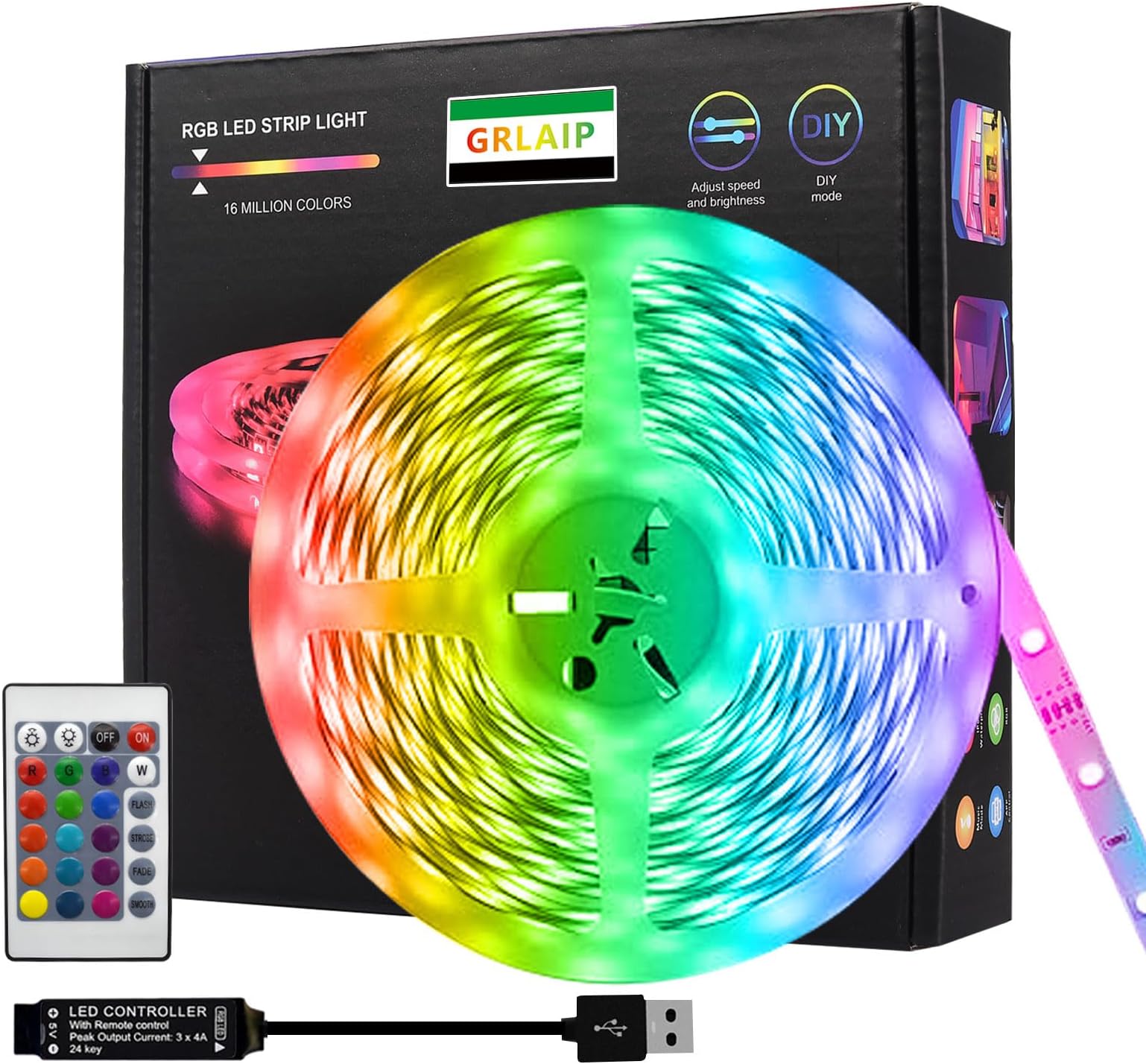 LED light strip RGB Color Changing, 16.4FT（5M）USB led strip lights,Smart and Remote Control, IP44,led 5050RGBW Rope Lights for Living Room, Bedroom, Party, Kitchen,TV