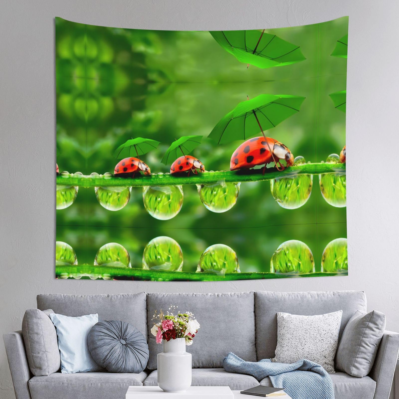 HLSBSSL 60x51in Funny Ladybug Printed Tapestry Tablecloth for Dormitory and Picnic Rooms - Multifunctional Fabric Hanging