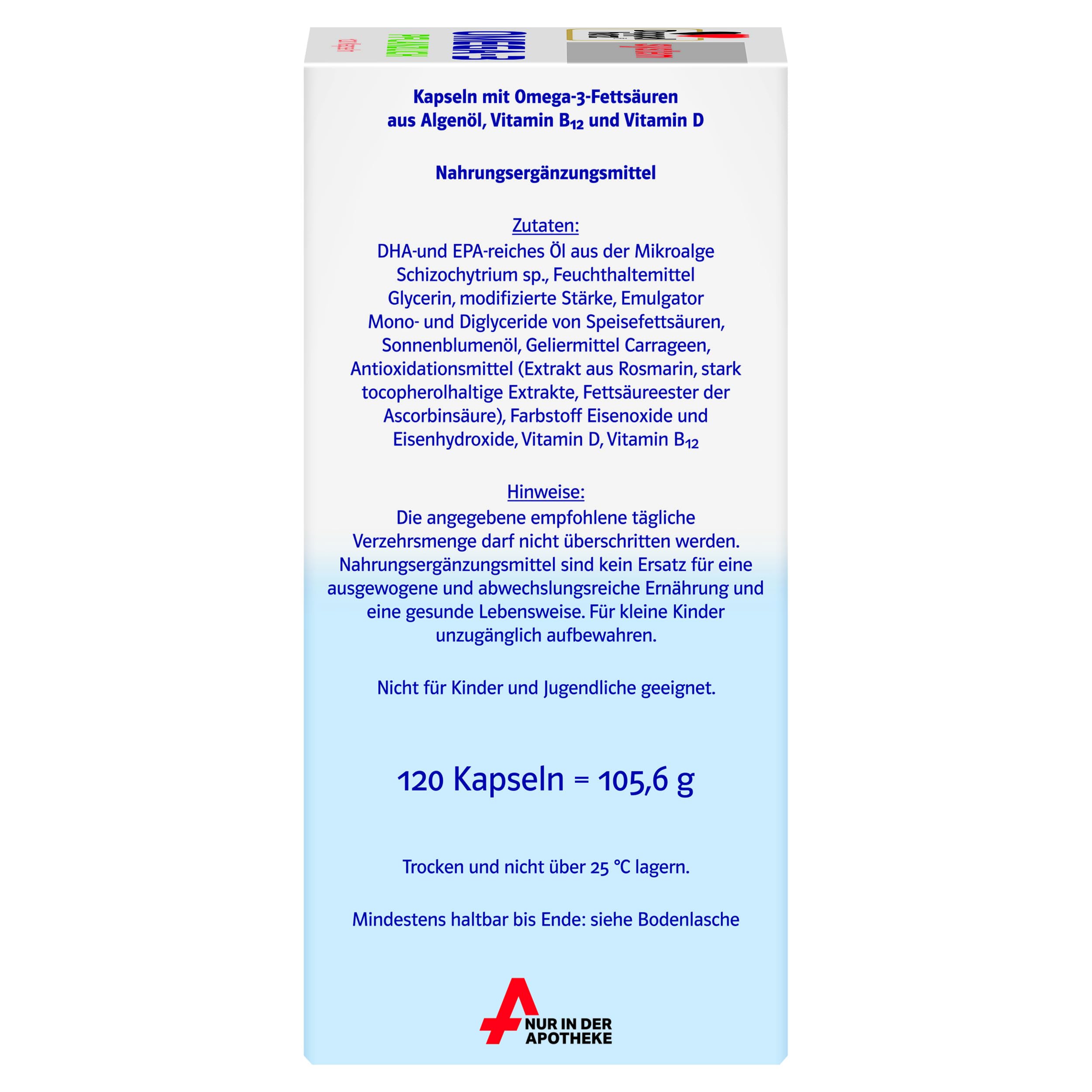 Doppelherz system OMEGA-3 PFLANZLICH – Algenöl – Vitamin D als Beitrag für die normale Funktion des Immunsystems – 2 x 120 Kapseln
