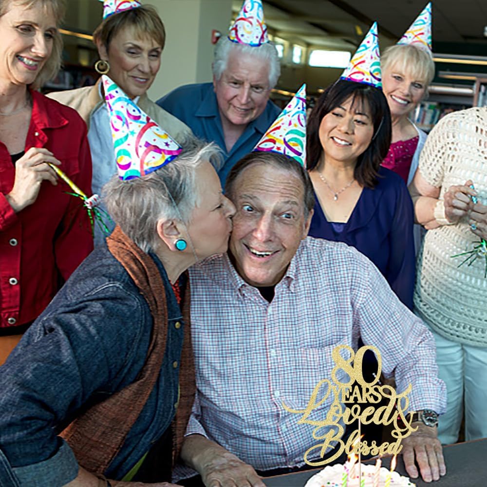 80 Years Blessed & Loved Cake Topper,80th Birthday/Anniversary Cake Topper, 80th Anniversary Marriage Party Decoration Supplies - Image 3