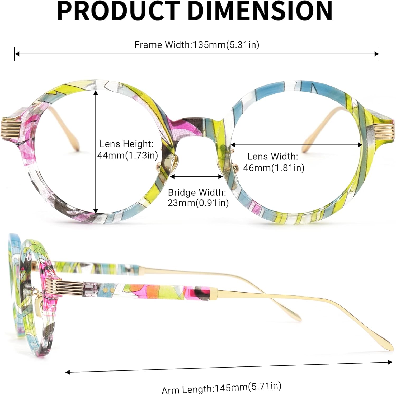 Miniatura 4 de Zeelool Retro TR90 - Lentes redondos para mujer con lente transparente sin receta Dylan FP0174 verde floral