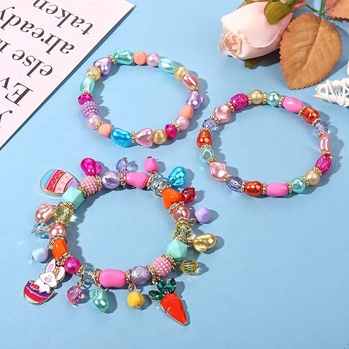 Miniatura 4 de Juego de 3 pulseras de Mardi Gras para mujer, con purpurina, máscara de flor de lis, sombrero de bufón, pulseras elásticas con cuentas para trajes