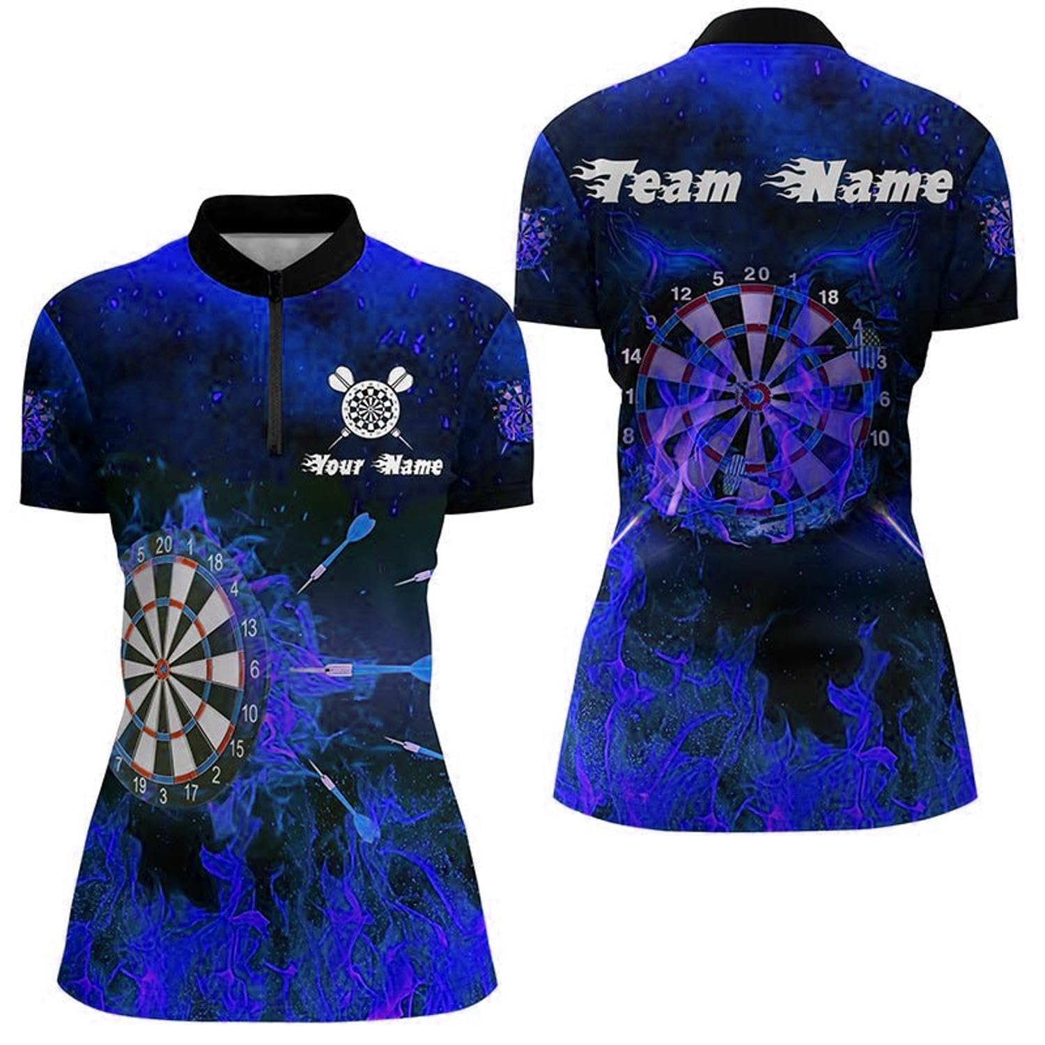 Outfitsuche Women's Fire Flames Design Quarter Zip Dart Jersey Lightweight Breathable Fabric for Comfort and Performancey Y84