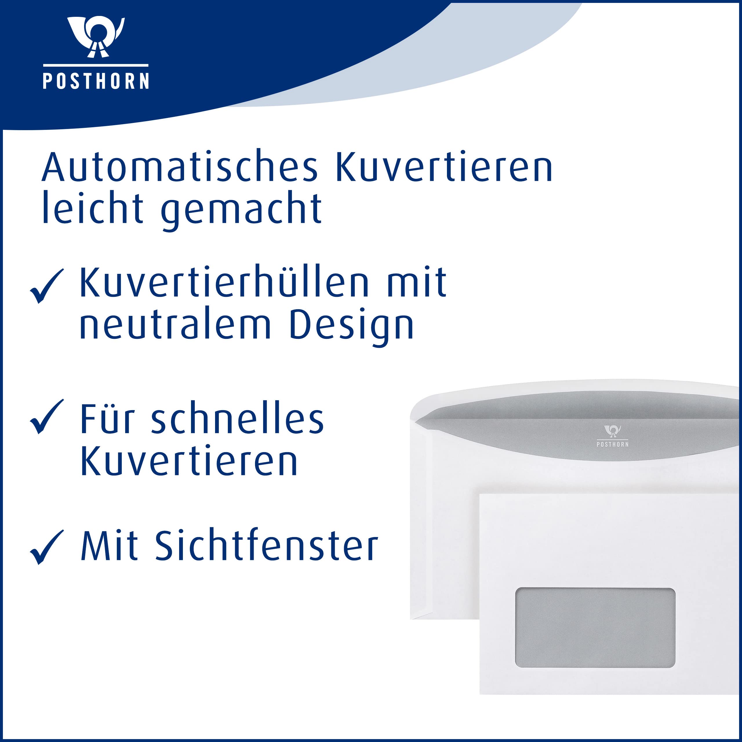 POSTHORNvelox Briefumschlag C6/5 (1000 Stück), nassklebende Fenster-Briefumschläge mit außenliegenden Seitenklappen, weiße Kuvertierhüllen mit grauem Innendruck, 114 x 229 mm, 80g/m² | nassklebende Fenster-Briefumschläge mit außenliegenden Seitenklappen -