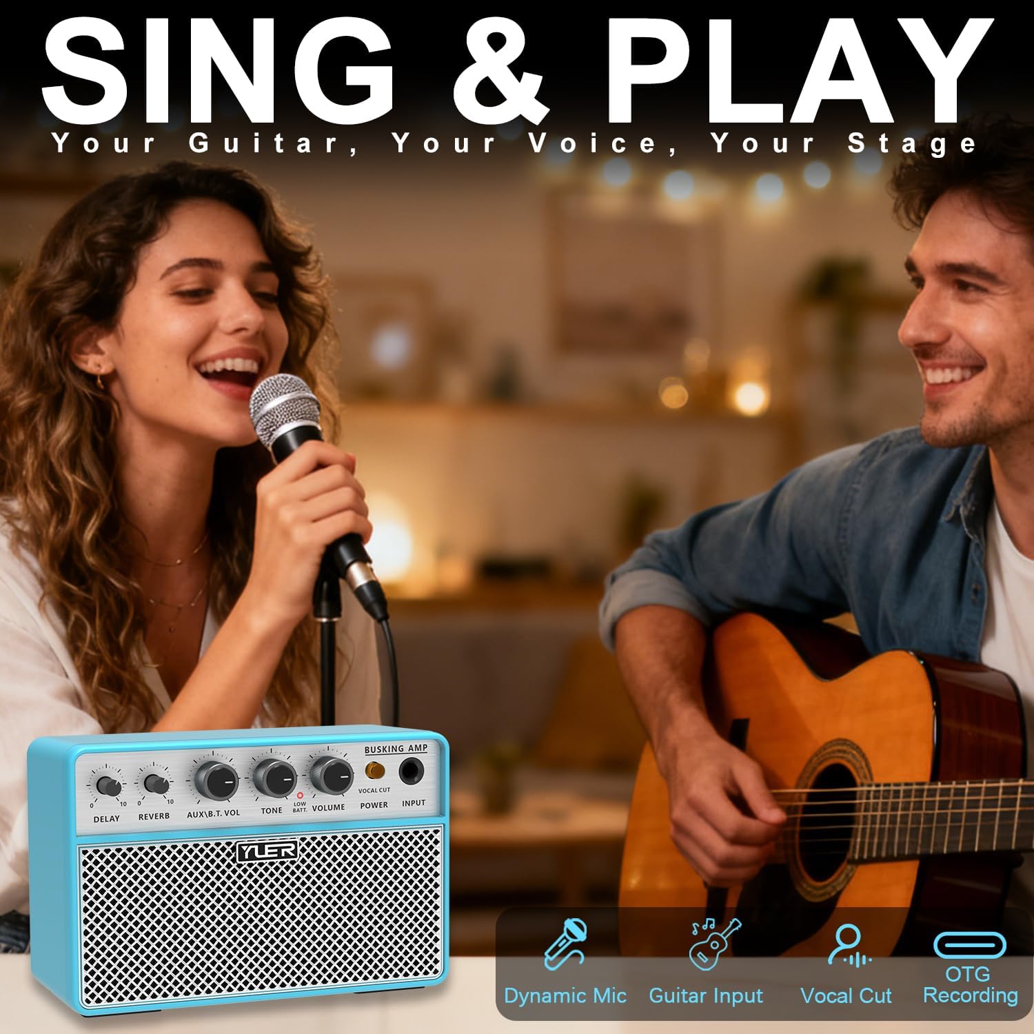 Yuer BA-10Pro Acoustic Guitar Amplifier 10W Vocal & Guitar Amp with Digital Delay/Reverb Effect Portable Guitar Amp Bluetooth Speaker Headphone Jack/OTG for Recording, Practice, Travel with Carry Bag - Image 2
