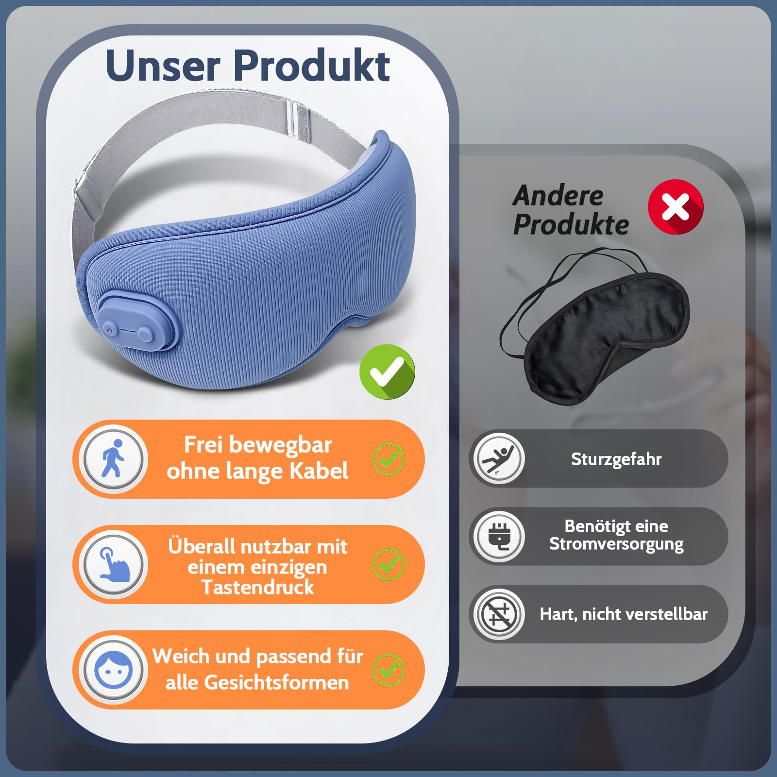 Beheizbare Augenmaske,Wärmebrille kabellos mit Vibration 3D lichtundurchlässig,Augenmaske wärmend mit 3 Wärmestufen Timer,zur Linderung von trockenen Augen Blepharitis Gerstenkorn für Damen&Herren