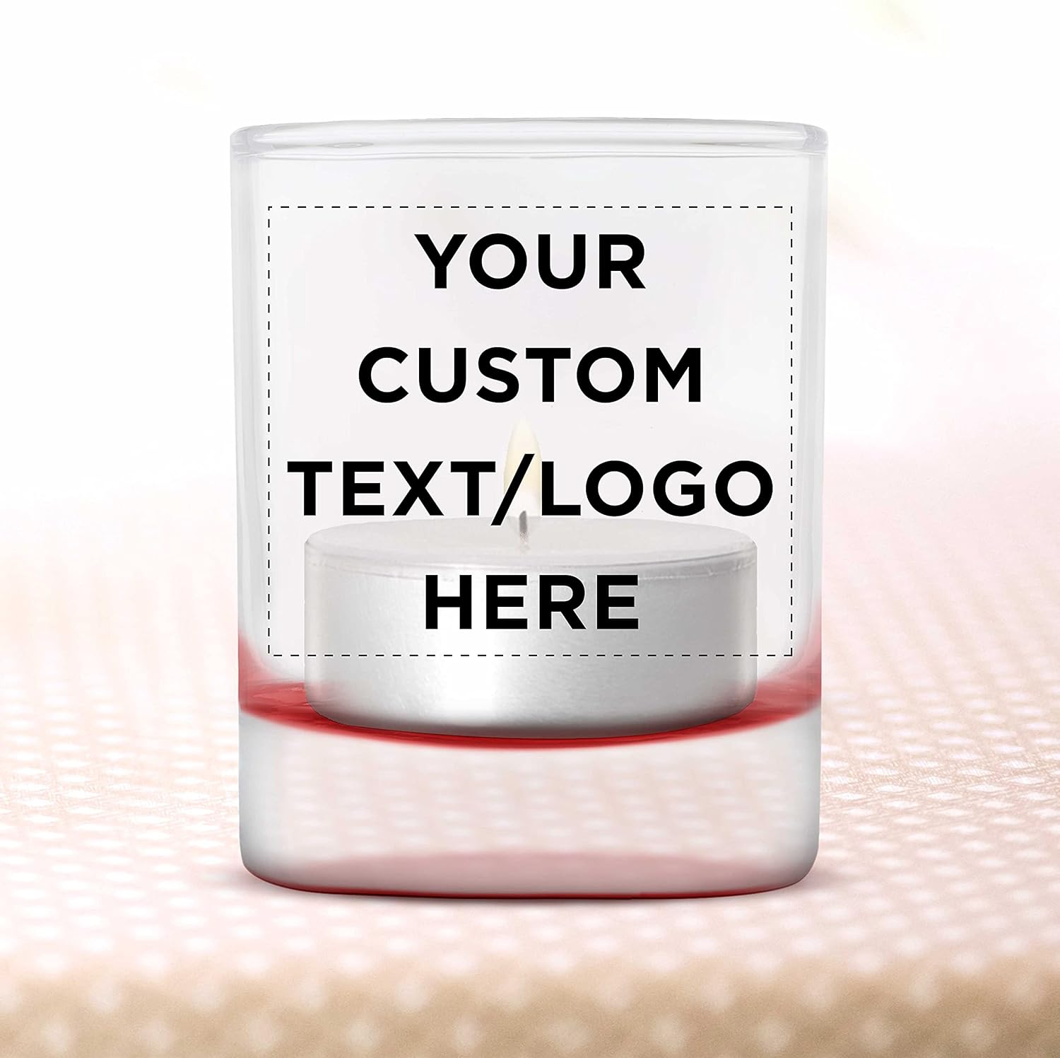 DISCOUNT PROMOS Custom Arc Votive Candle Holders 3 oz. Set of 12, Personalized Bulk Pack - Thick Base, Perfect for Wedding, Anniversary and Party Favors - Red Bottom