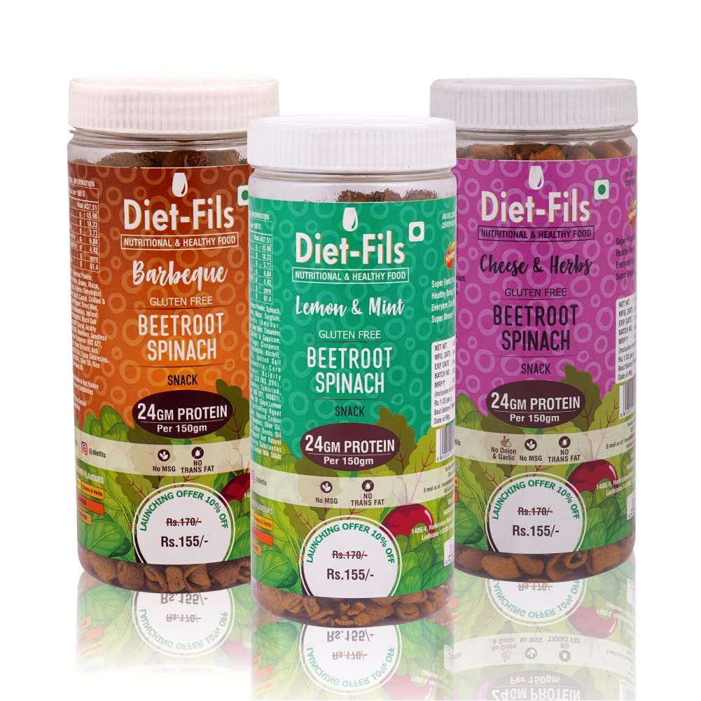 Diet-Fils Beetroot Spinach Snack Enriched with Pea Protein Combo | Lemon & Mint | Barbecue | Cheese & Herbs| Gluten Free | 24G Protein Per Pack | ZERO Transfat | Healthy Roasted Tasty Snacks | Combo 150 gm x 3-picture-18