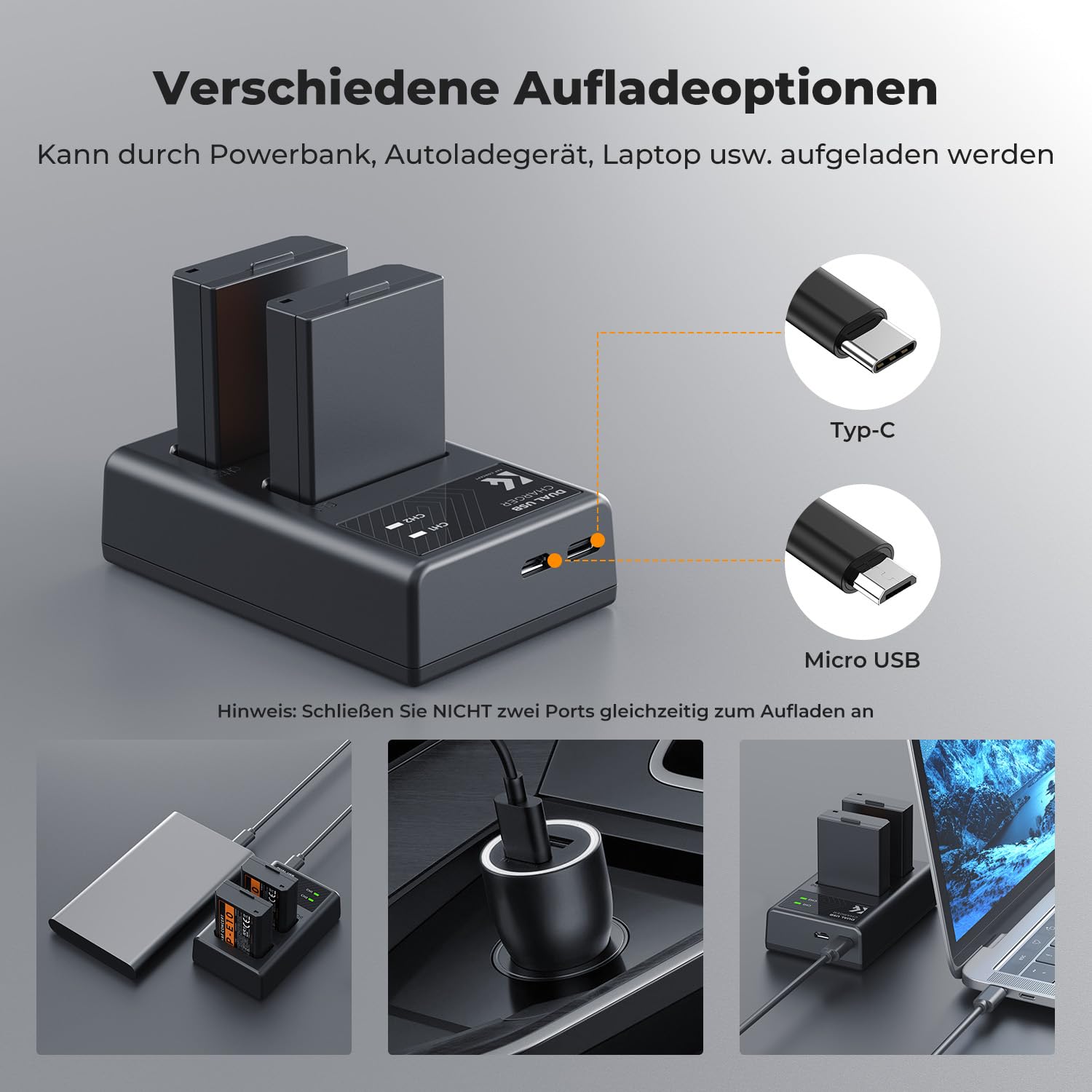 K&F CONCEPT LP-E10 Akku mit Dual-Slot-Ladegerät, Ersatzakku(2×12000mAh) kompatibel mit Canon 1100D, 1200D, 1300D, 1500D, 2000D, 3000D, EOS Kiss X50, X70, X80, X90, Rebel T3, T5, T6, T100