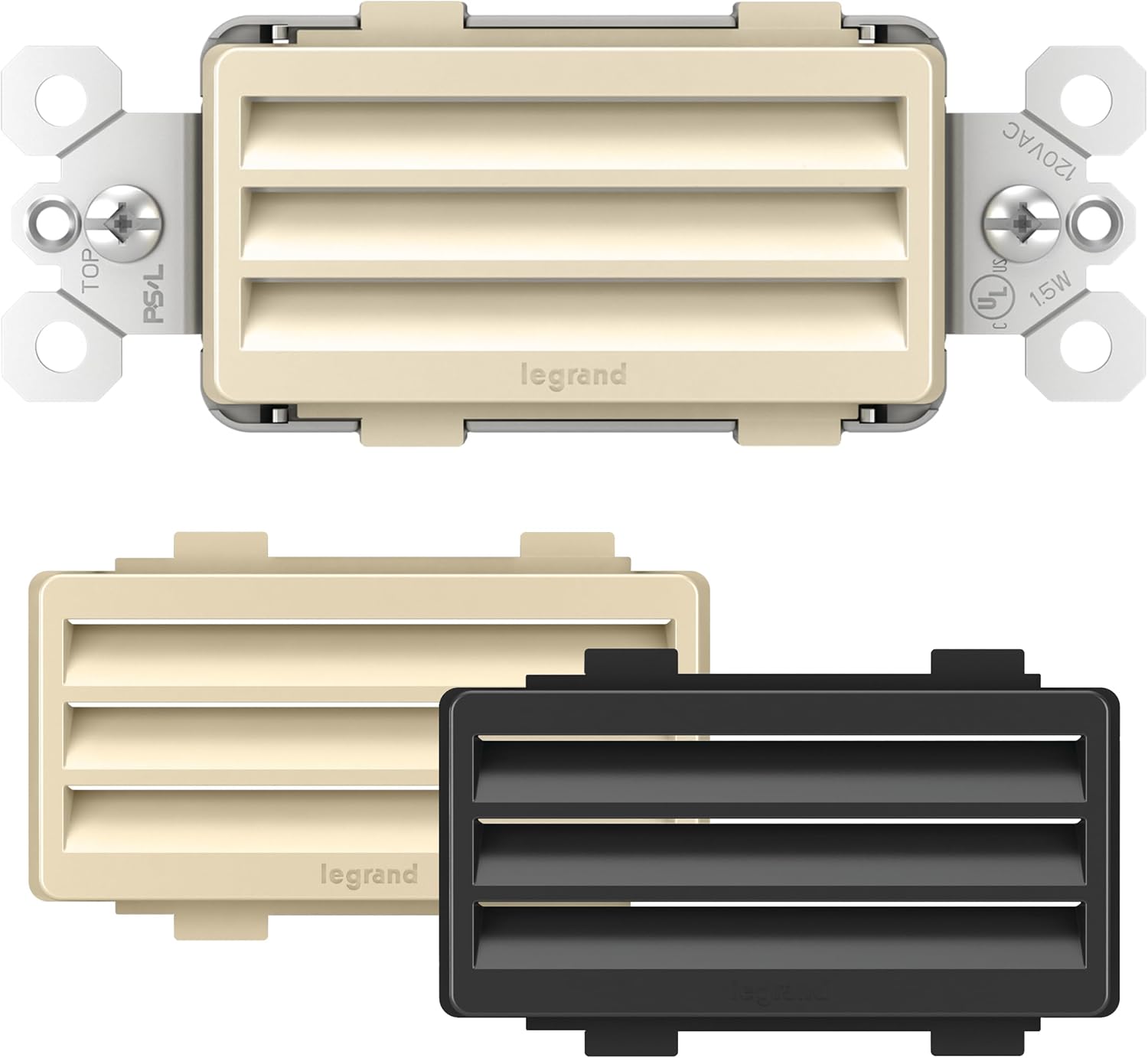 Legrand radiant NTLHORZTCCC6 Horizontal Step Light Full Adjustable LED Night Light Outlet, For Hallways and Stairs, Black, Light Almond, Ivory (1 Count)