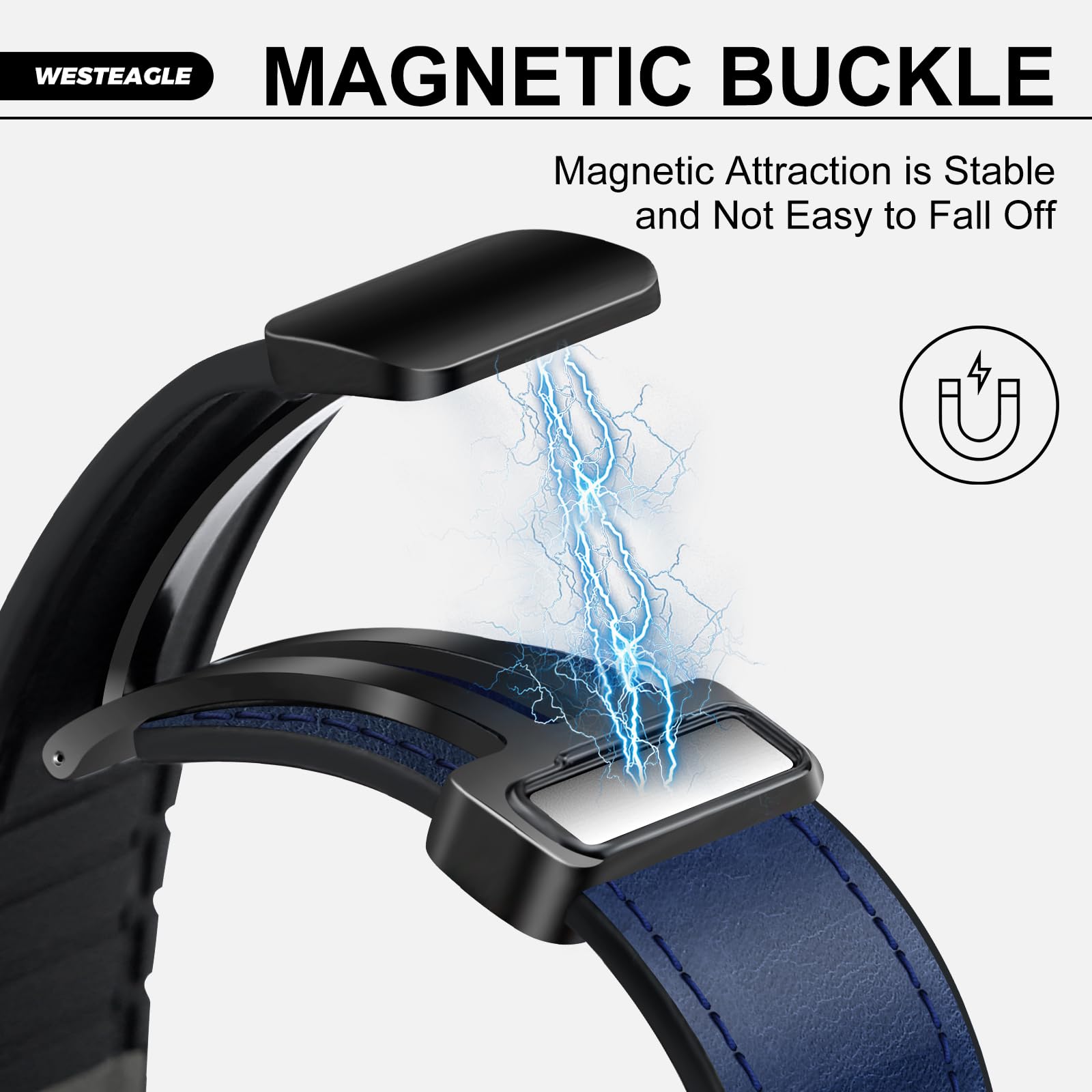 Bracelet de rechange magnétique en cuir compatible avec Samsung Galaxy Watch 7/6/5/4/Active 2 40 mm, 44 mm, 6 Classic 43 mm, 47 mm, Galaxy 5 Pro 45 mm, 4 Classic 42 mm, 46 mm, 20 mm pour