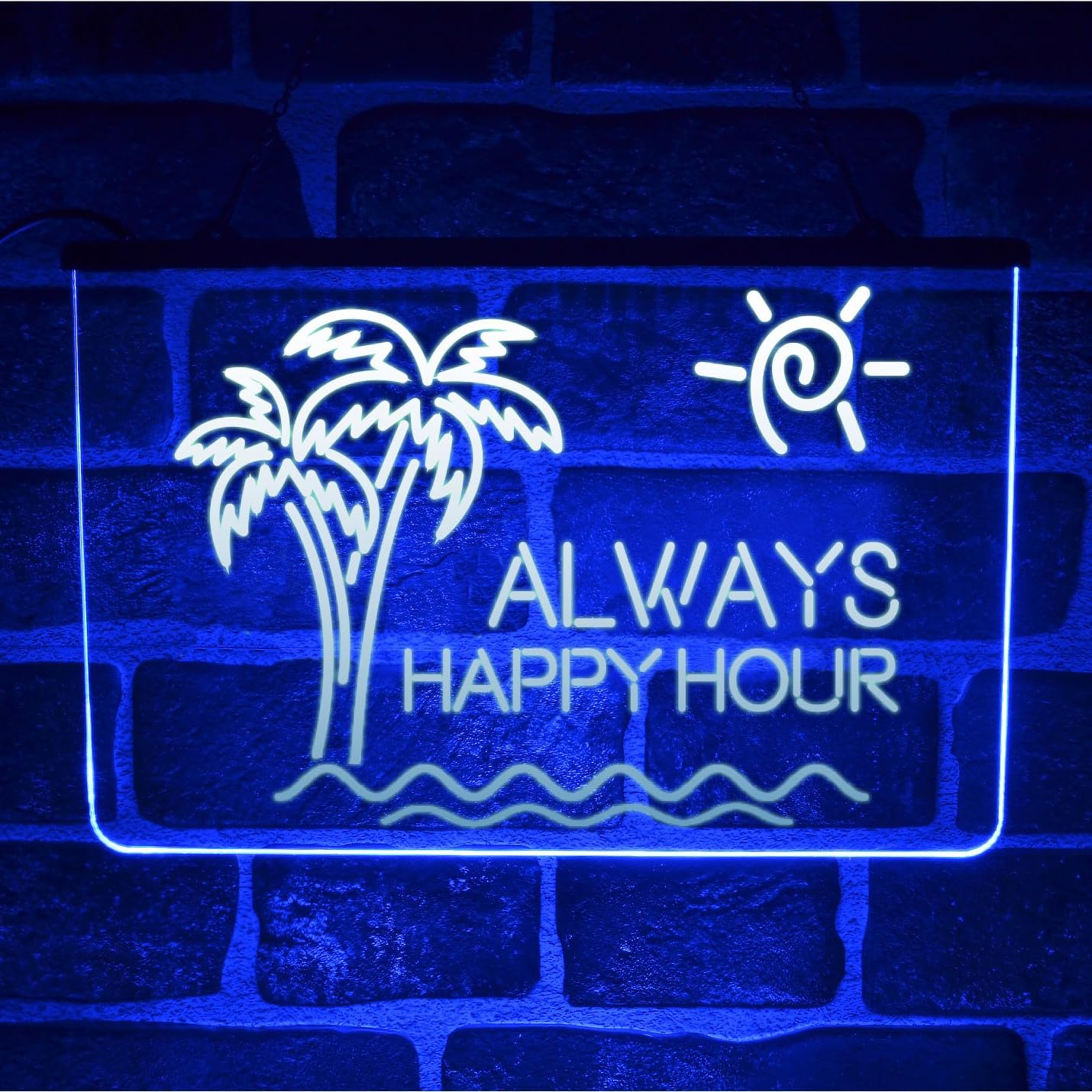 Always Happy Hour Neon LED Bar Sign | Hanging Window Light Up Display For Home Pub