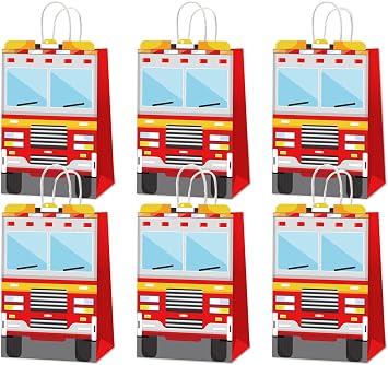 24pcs Fire Truck Shaped Goodie Bags Fire Truck Gift Snacks Candy Parties Favors Bags with Handles Red Firetruck Party Treat Bag for Firetruck Fireman Kids Birthday Party Baby Shower Supplies