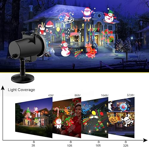 Miniatura 7 de Proyector de luces de Navidad de Halloween para exteriores, proyector de luz con control remoto, temporizador, 16 diapositivas HD, luz LED