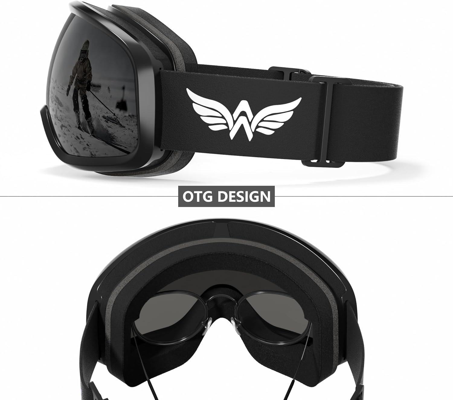 Ski Goggles Snowboard Goggles for Men Women Adults Youth,Over Glasses OTG/100% UV Protection/Anti-fog/Wide Vision - Image 4