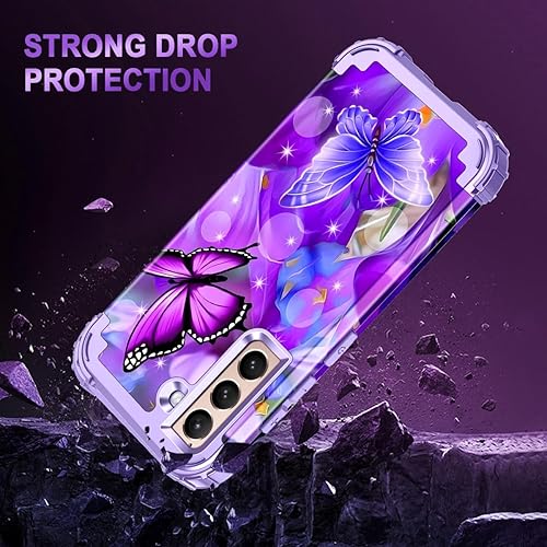 Miniatura 5 de Casetego Funda compatible con Galaxy S22 5G, diseño floral de tres capas, resistente, resistente, a prueba de golpes, funda protectora de cuerpo