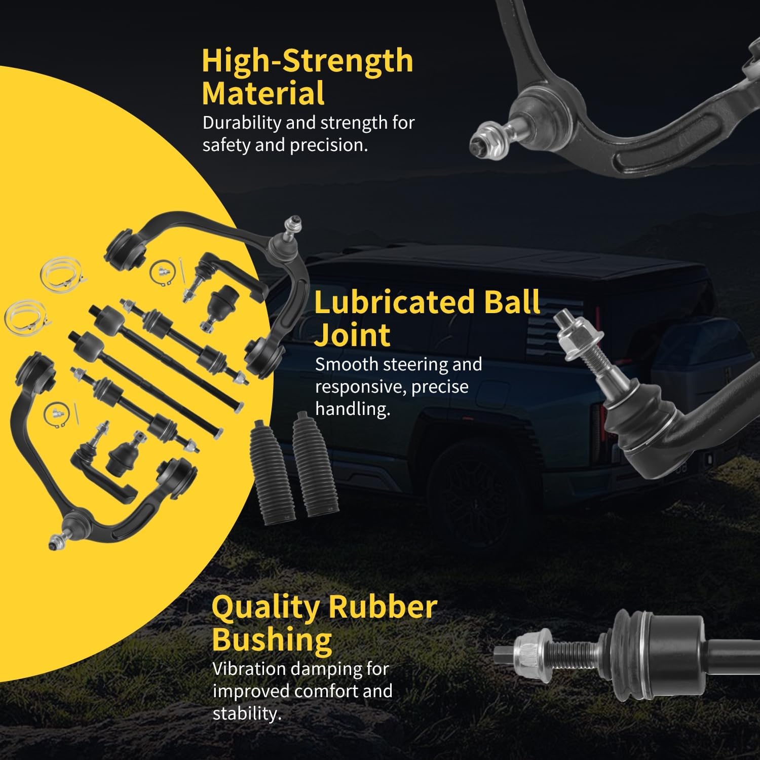 Front Upper Control Arm w/Ball Joint Fit for Ford F-150 2009-2014 4X4 MODELS ONLY - 12 PCS Suspension Kit K80306 K80308 K750362 K500008