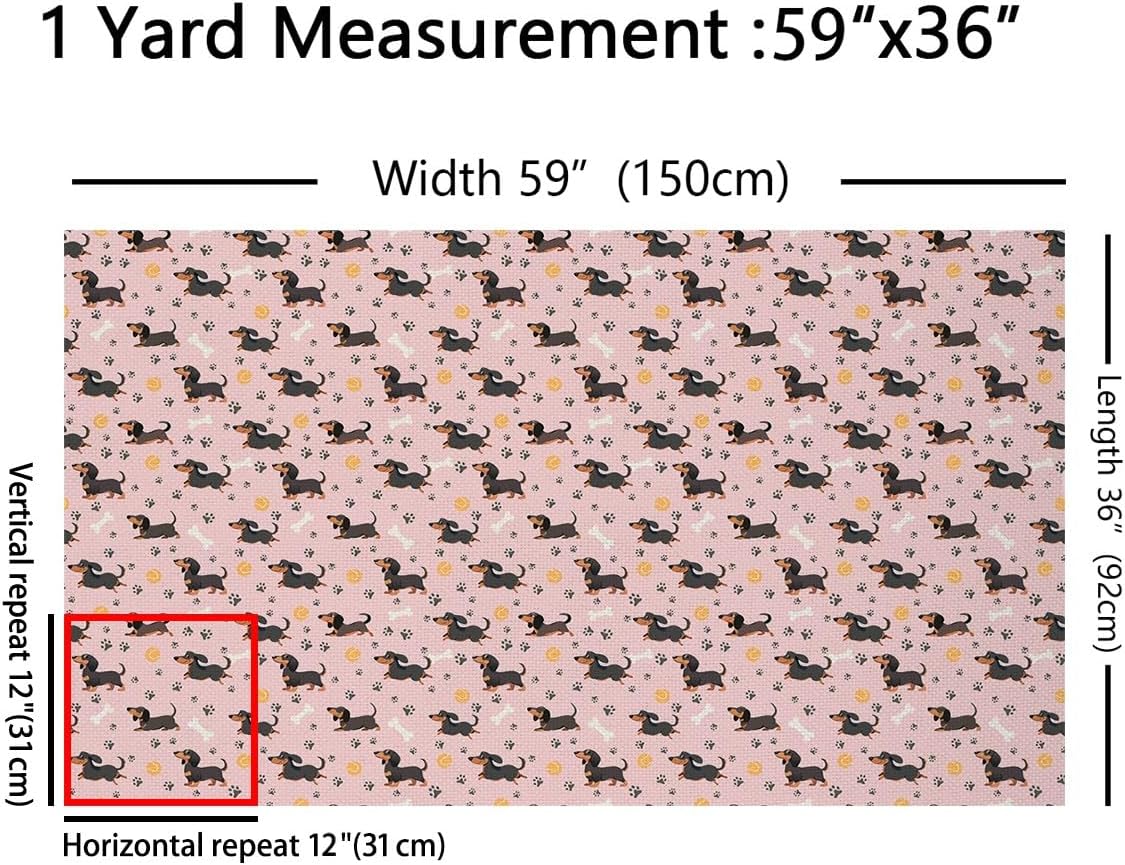 Lovely Dachshund Fabric by The Yard Cute Dogs Cartoon Animal Decor Fabric for Kids Sewing Lovers Watercolor Puppy Paw Print Hippie Fabric for DIY Upholstery and Home Accents 3 Yards,108" L x 59" W