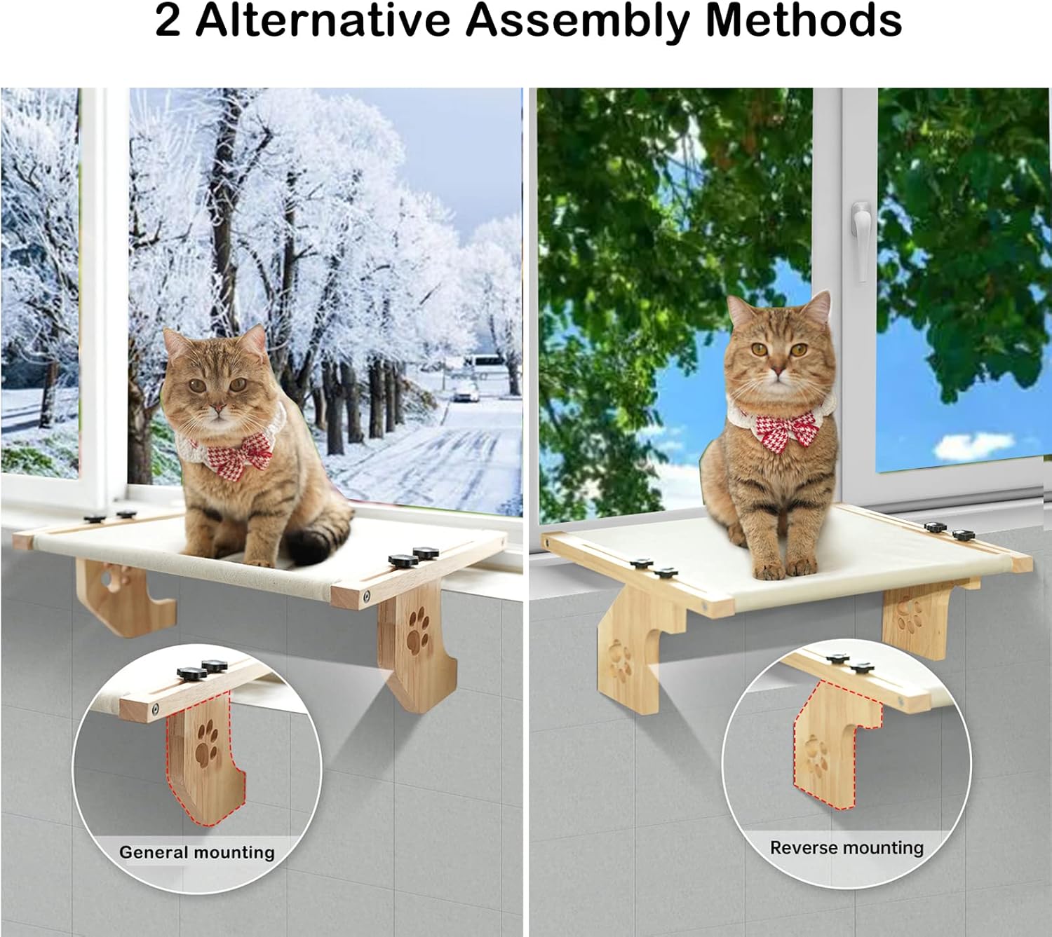 Doemtio Cat Window Perch Sturdy Solid Wood Cat Window Hommock for Large Cats Indoor Easy to Adjust Cat Window Bed Seat Shelf for Windowsill Bedside Cabinet and Drawer : Pet Supplies