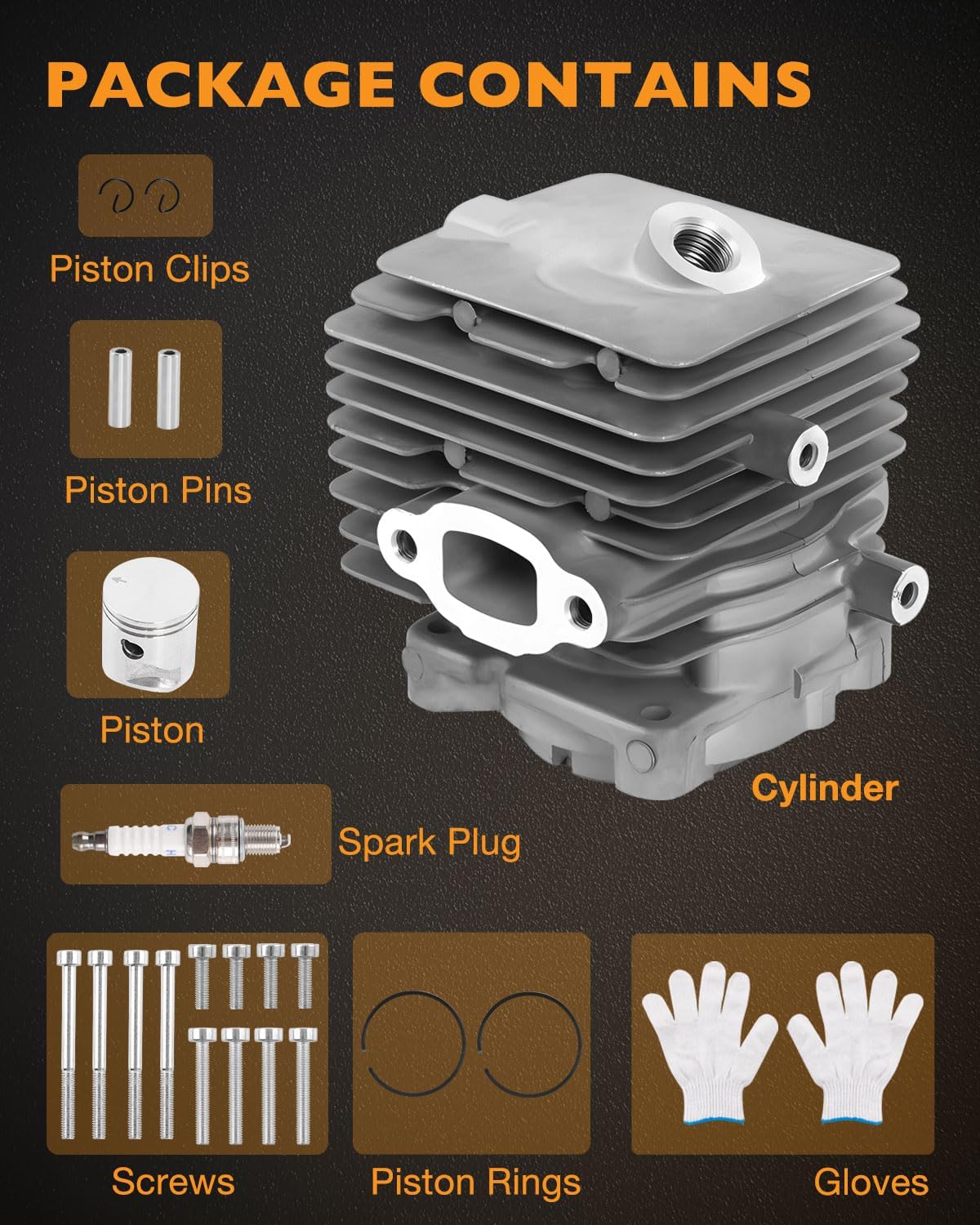 HQPASFY 4241 020 1203 Cylinder Piston Kit with Spark Plug and Gloves Compatible with Stihl BG56 BG56C BG86C BR200 SH56 SH56C SH86 SR200 Leaf Blower Replaces- 4241 020 1204