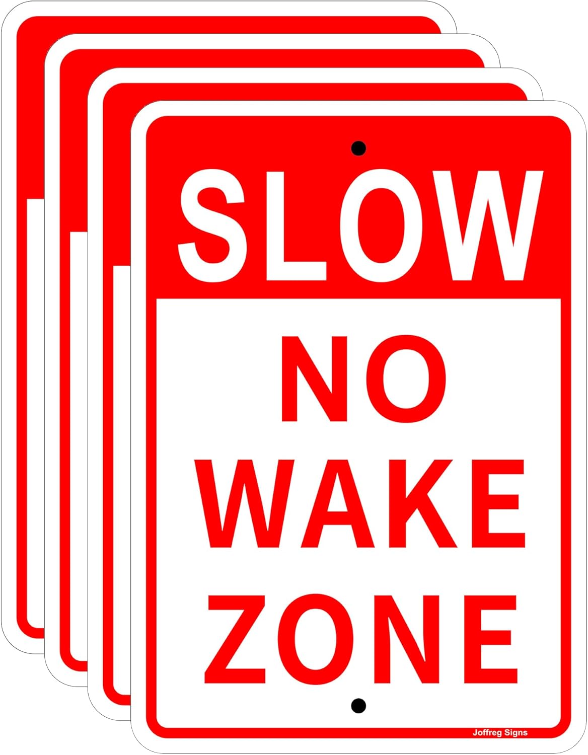 Joffreg Slow Down No Wake Zone Sign,17 x 12 Inches,Reflective Aluminum,UV Printed,Weather Resistant,Waterproof,Durable Ink,Easy to Mount,Outdoor Use,4 Pack